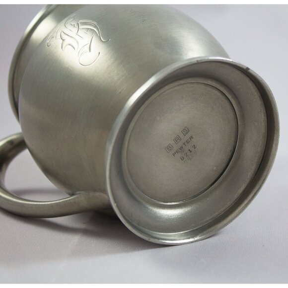 BRS Bernard Rice Sons Small Pewter Cream Pitcher B212 5" Tall c. 1910 Monogram - Picture 4 of 6